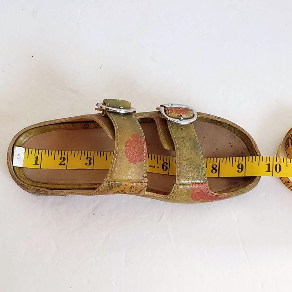 Boho ARAVON Slides Genuine Leather Mustard Floral sandal Slip-on Sandal Flats - Picture 14 of 16